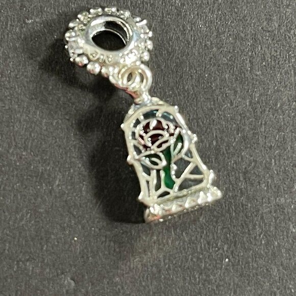 Disney Beauty Beast Dangling Charm Glass Rose Belle Princess Bracelet Silver - Picture 9 of 11